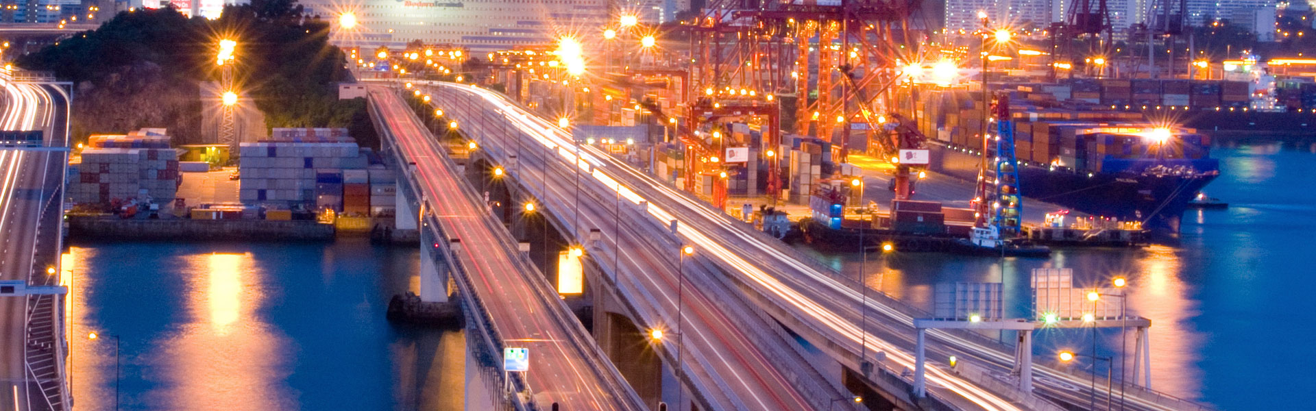 harbour with lights running through highway