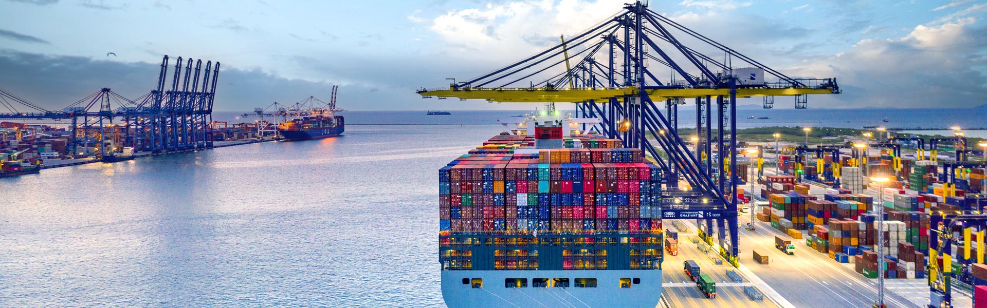container ship docked at harbour
