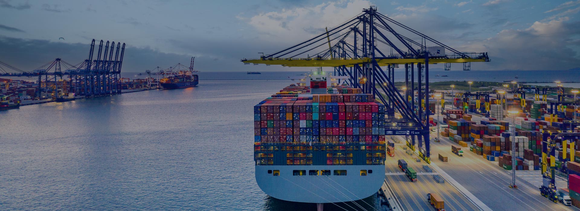 container ship docked at harbour